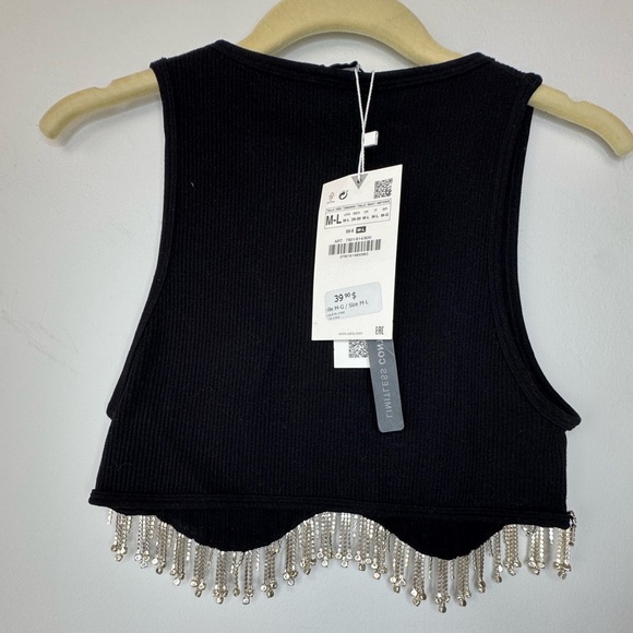 Zara Black Embellished Crop Tank Top - Picture 16 of 17